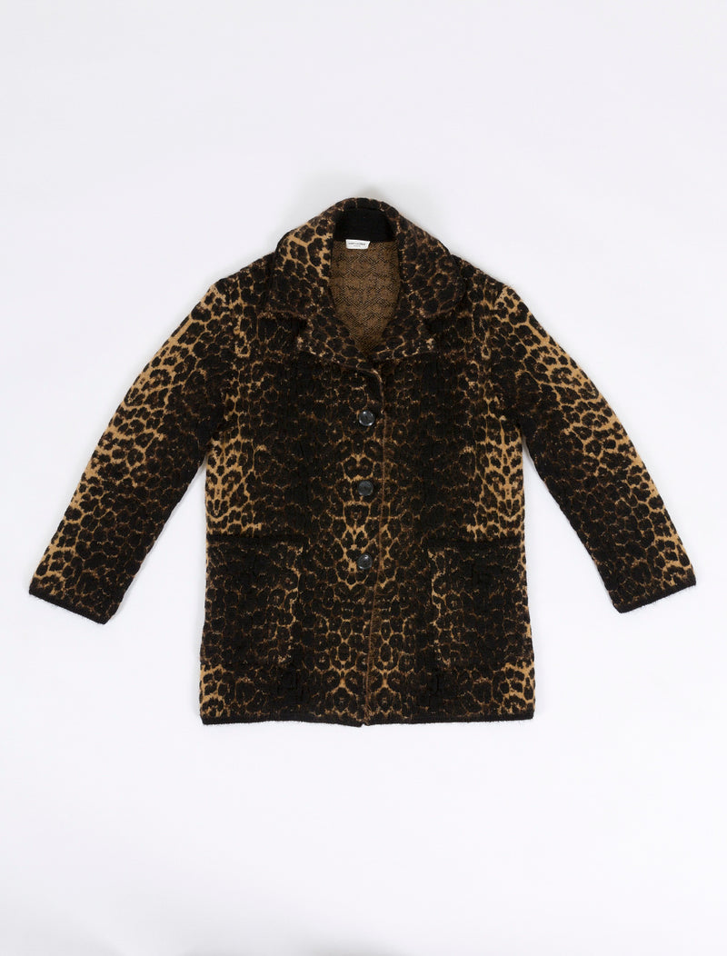 Mohair jacquard knit leopard print coat