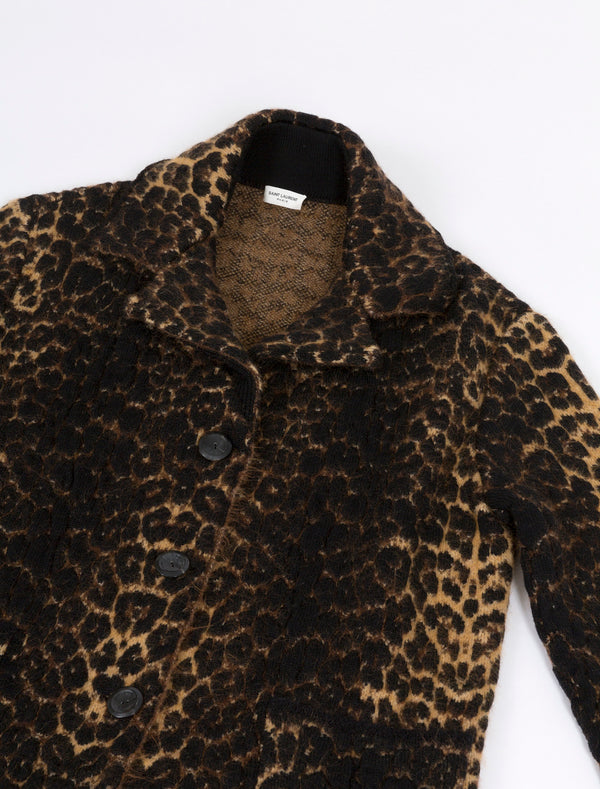 Mohair jacquard knit leopard print coat