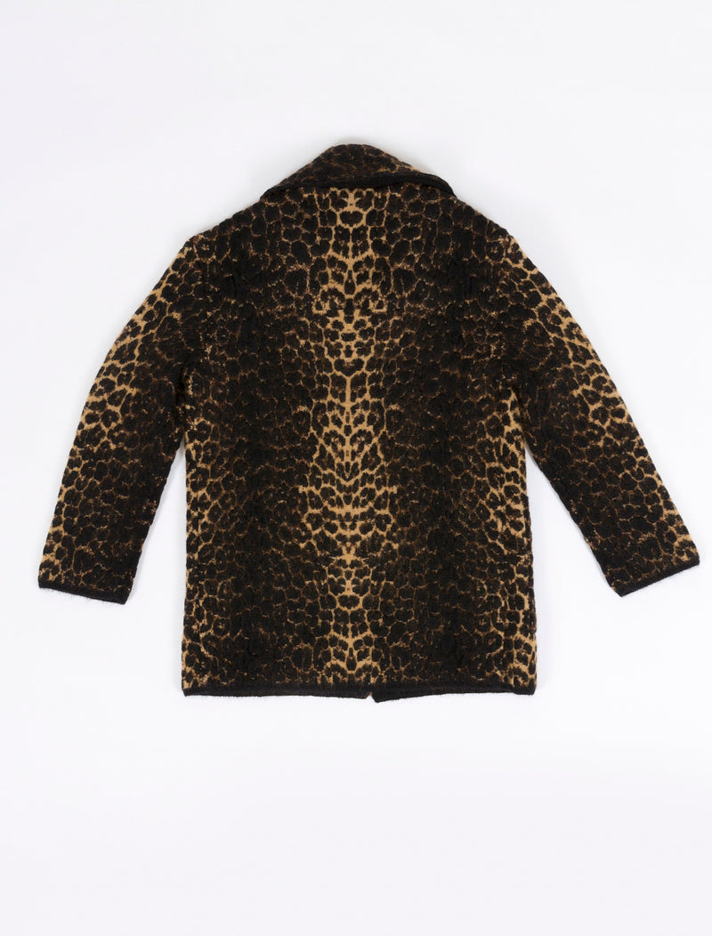 Mohair jacquard knit leopard print coat