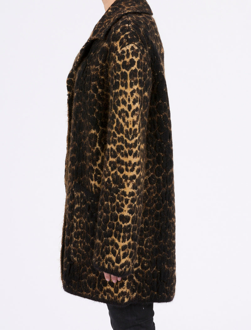 Mohair jacquard knit leopard print coat